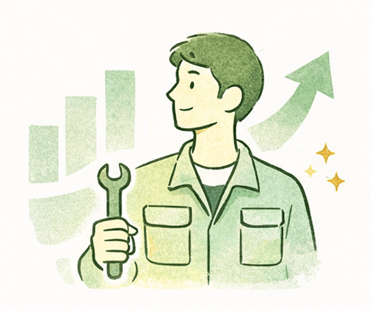 技術を身につけスキルアップする男性のイラスト